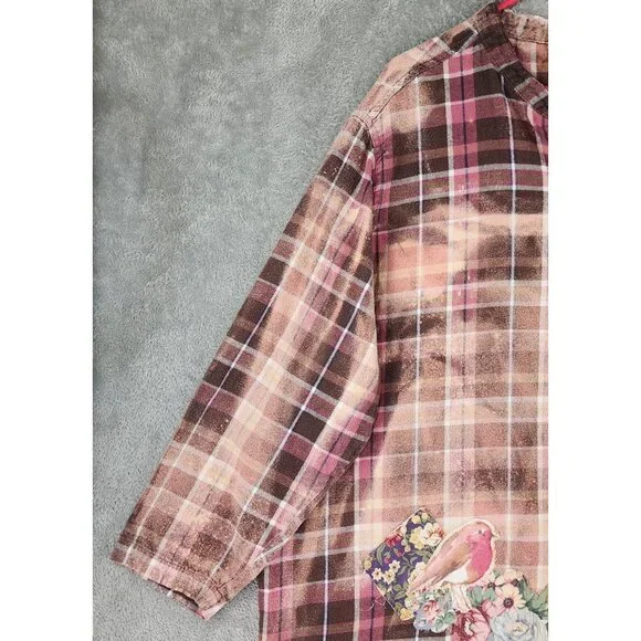 Mainstreet Blues Shirt Womens 3X Multicolor Bleached Flannel Patchwork Vintage - Picture 9 of 10